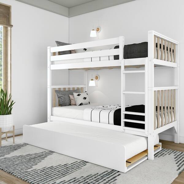 slide 2 of 6, Max and Lily Scandinavian Twin over Twin Bunk Bed with Trundle White/Natural - Twin/Twin