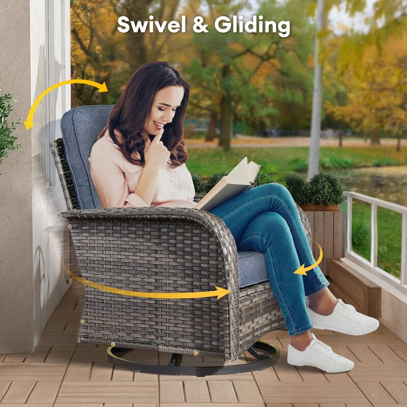 HOOOWOOO 5-piece Grey Wicker Furniture Chat Set Patio Conversation Set with Swivel Chair