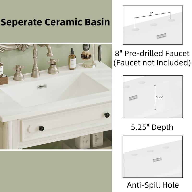 31" Bathroom Vanity with Sink, Rustic Bathroom Cabinet with Soft Close Doors and Adjustable Shelf, Curved Profile Design