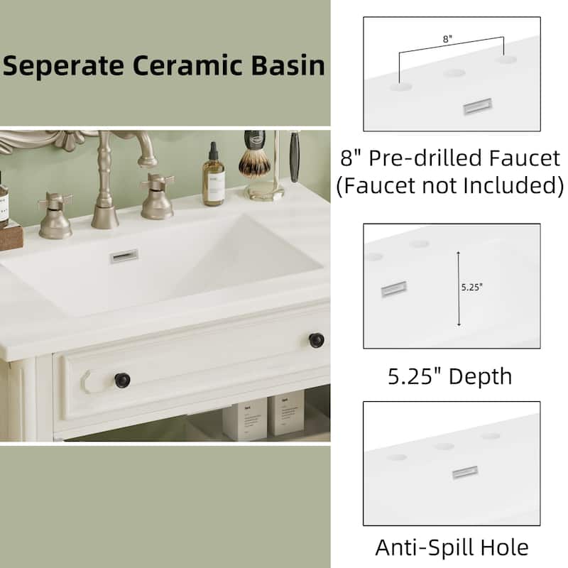 Vintage Bathroom Vanity with Sink,Rustic Bathroom Cabinet with Soft Close Doors and Adjustable Shelf