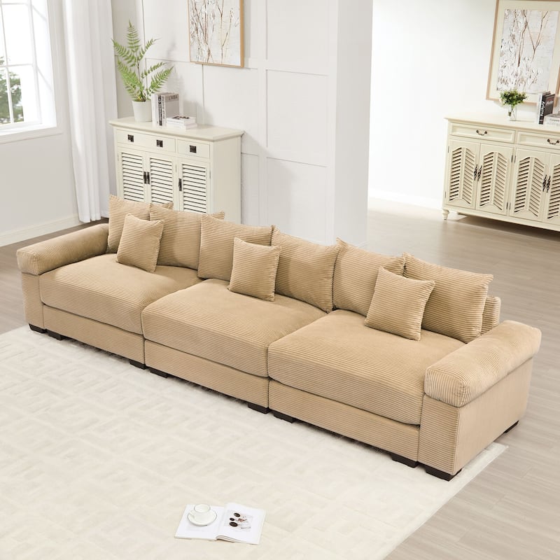Rossetta 3-Seater Modern 130" Premium Corduroy Modular Deep Seating Sectional Couch, Easy Assembly - Camel