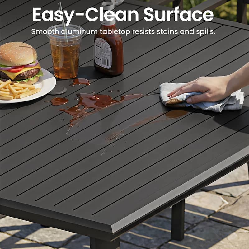 9-Piece Outdoor Patio Dining Set All-Weather Aluminum Square Table with Umbrella Hole and Stackable Chairs