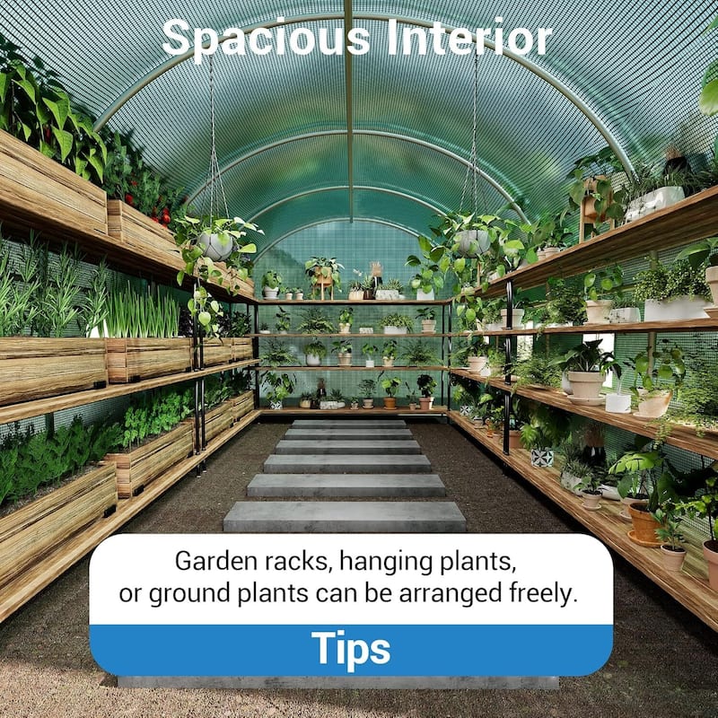 15x6.5x6.5FT Outdoor Walk-in Tunnel Greenhouse with 8 Ventilated Mesh Windows & Roll-Up Door