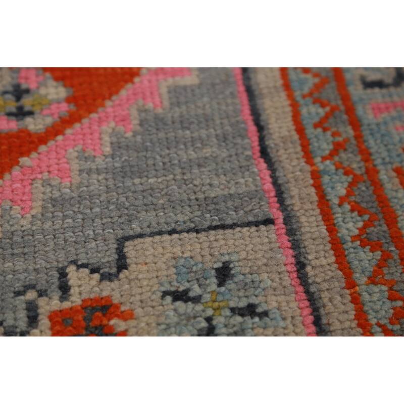 Hand Knotted Oriental 100% Wool Carpet Transitional Geometric Navy Blue & Blues Oushak Runner Rug - 14' 4'' X 3' 1''