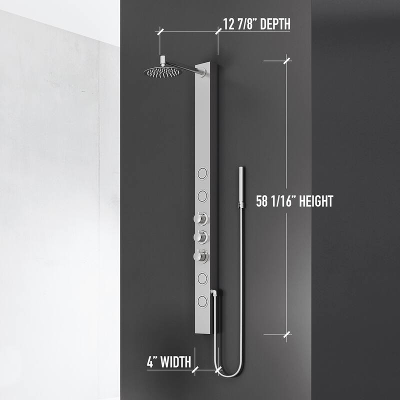 VIGO Sutton 58" H x 4" W 4-Jet Shower Panel with Round Shower Head