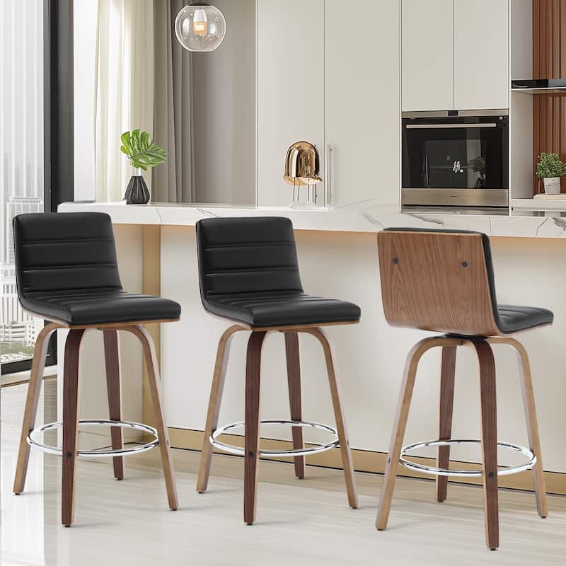 26"/29" Faux Leather Swivel Bar/Counter Stools, Set of 2/3 - Set of 3 - Black - Counter Height