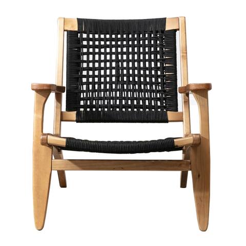 Accent Chair with Rope Woven Seat and Wooden Frame, Brown and Black