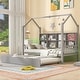 preview thumbnail 1 of 36, Wooden Twin Size House Bed with Trundle and Shelf for Kids Grey