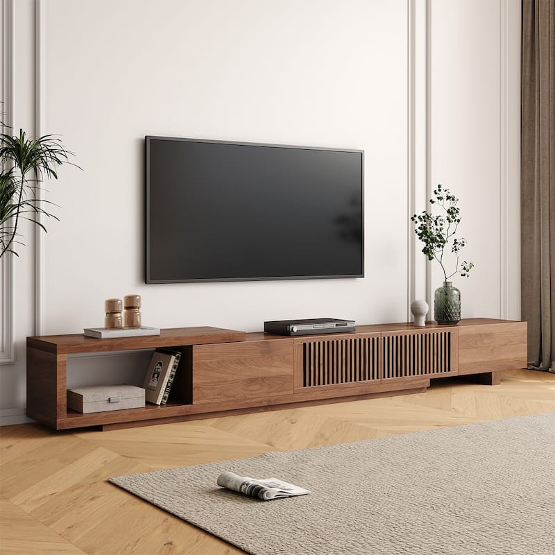 Modern Retractable & Extendable TV Stand with 4 Drawers, Up to 103 Inches - 78.54"D x 15.74"W x 13.78"H