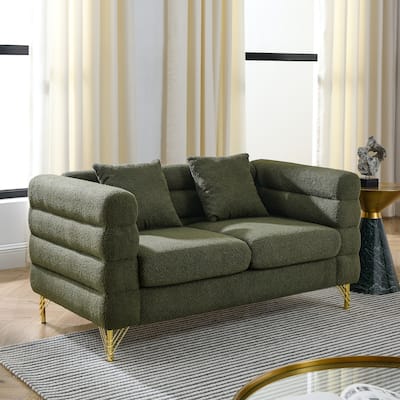 American Style 60'' Oversized Fabric Upholstered Loveseat with 2 Pillows for Living Room Sofa-Deep Seating, Metal Legs