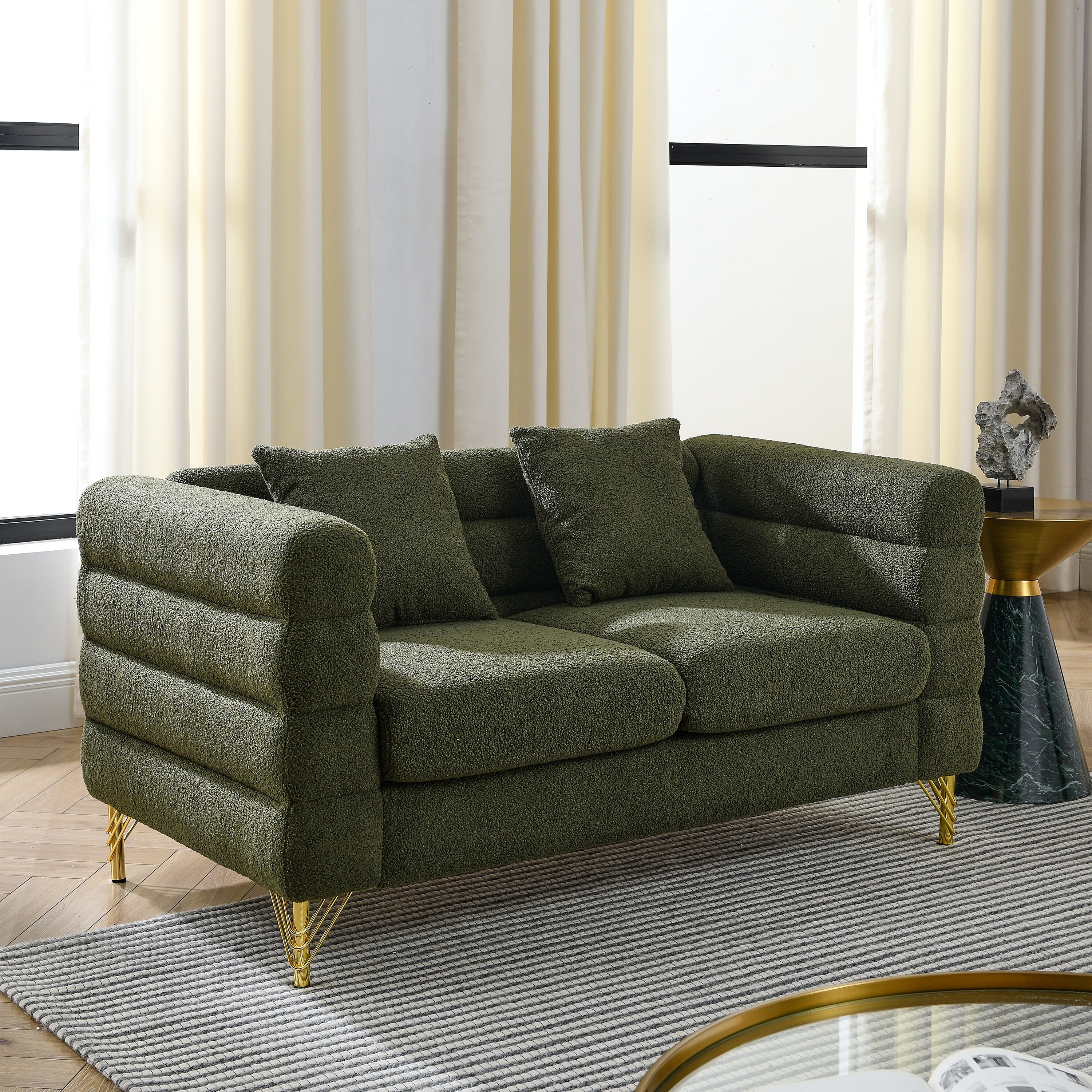 Teddy Boucle Sectional Sofa Set Gourd shape Deep Seat Lounge