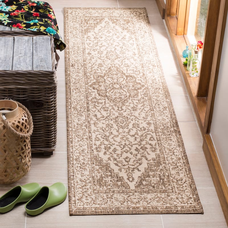 SAFAVIEH Linden Louann Indoor/ Outdoor Waterproof Patio Backyard Rug - 2'2" x 8' Runner - Cream/Beige