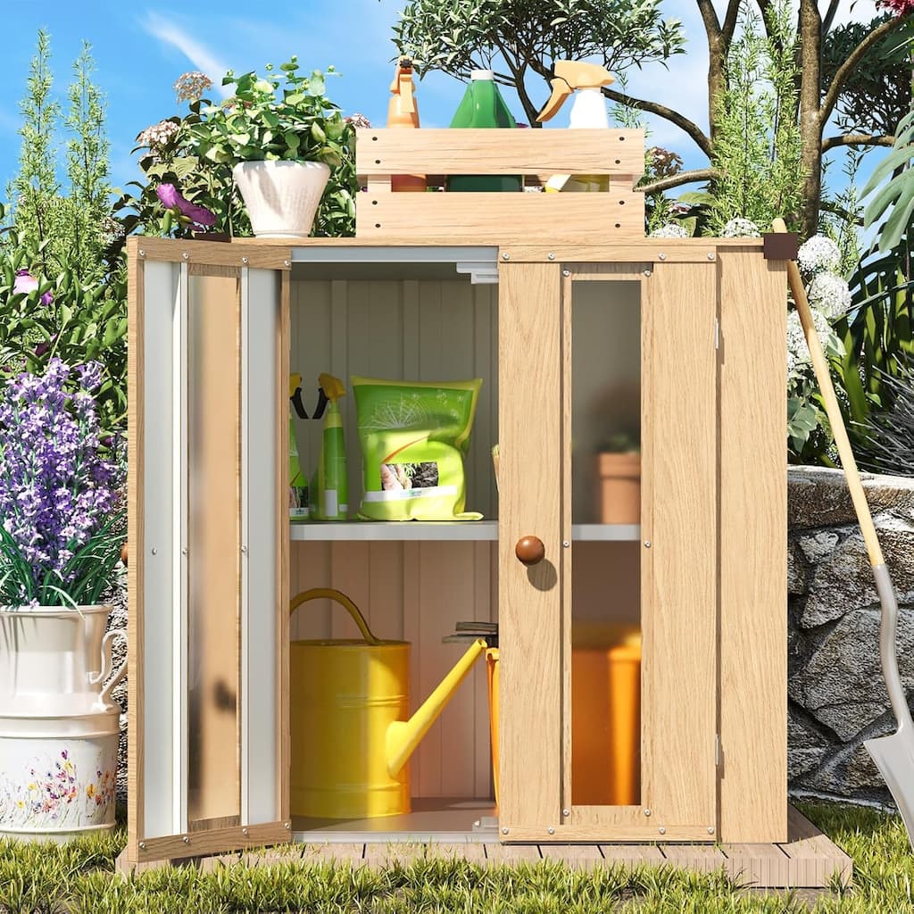 AECOJOY Outdoor Patio Small Wooden Storage Cabinet Waterproof with Shelves - 30" x 18" x 31"