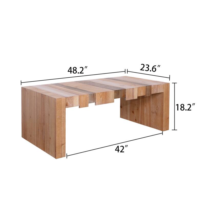 Roomfitters Rectangular Wood Coffee Table with Slatted Design, 48-Inch Engineered Wood in Multicolor Finish