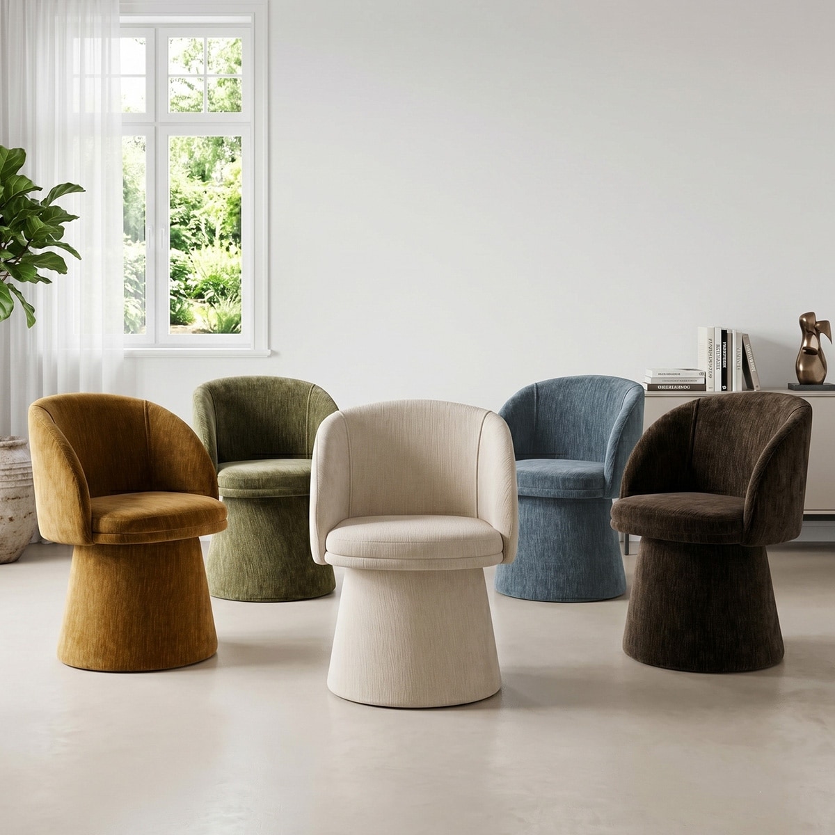 Modern Upholstered Pedestal Base Swivel Dining Chair with Barrel Back(Set of 2)
