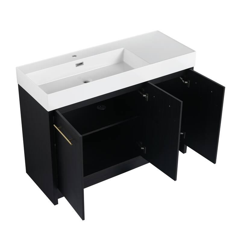24" Bathroom Vanity with Resin Sink, Soft Close Hinges, Adjustable Storage, Black Chestnut Color, Freestanding Cabinet