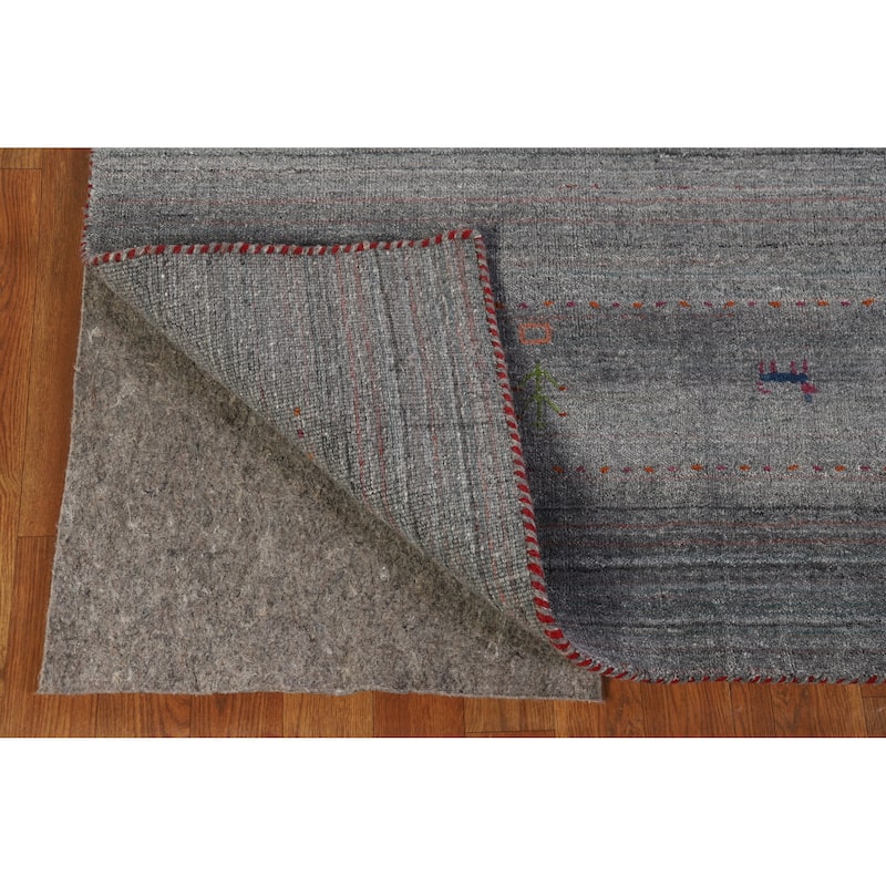Hand Knotted Oriental 100% Wool Carpet Tribal Animal Pictorial Greys & Charcoal Gabbeh Area Rug - 9' 6'' X 7' 11''