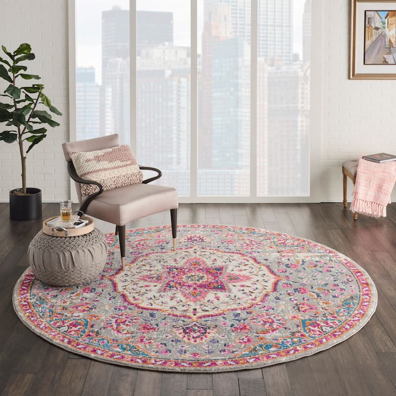 Nourison Cayuga Medallion Area Rug - 8' Round - Grey/Multi - Round