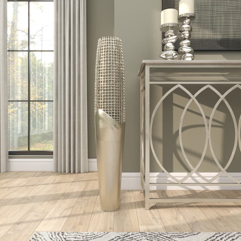 Aluminum Metal Grid Inspired Decorative Vase with Open Frame Design - Silver - Roche River Decor