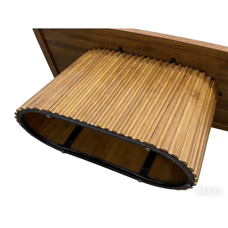 47.2" Fluted Coffee Table, Unique Boat-Shaped Living Room Center Table