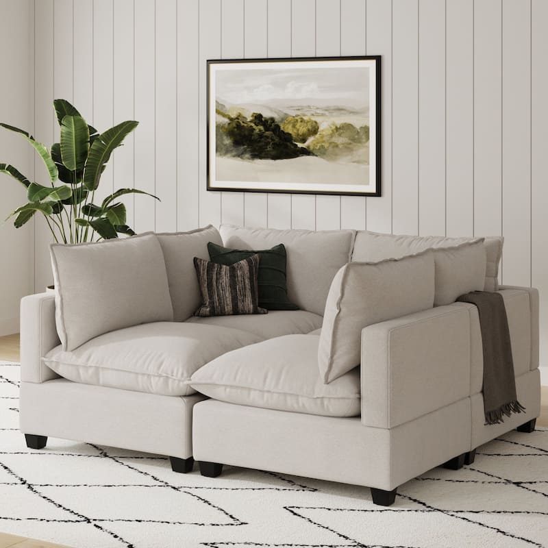 Chelsea Modern Pit Sectional Sofa, Cloud Fabric Modular Sofa with Plush Seat - 4-Seat - with Arms - Textured Gray