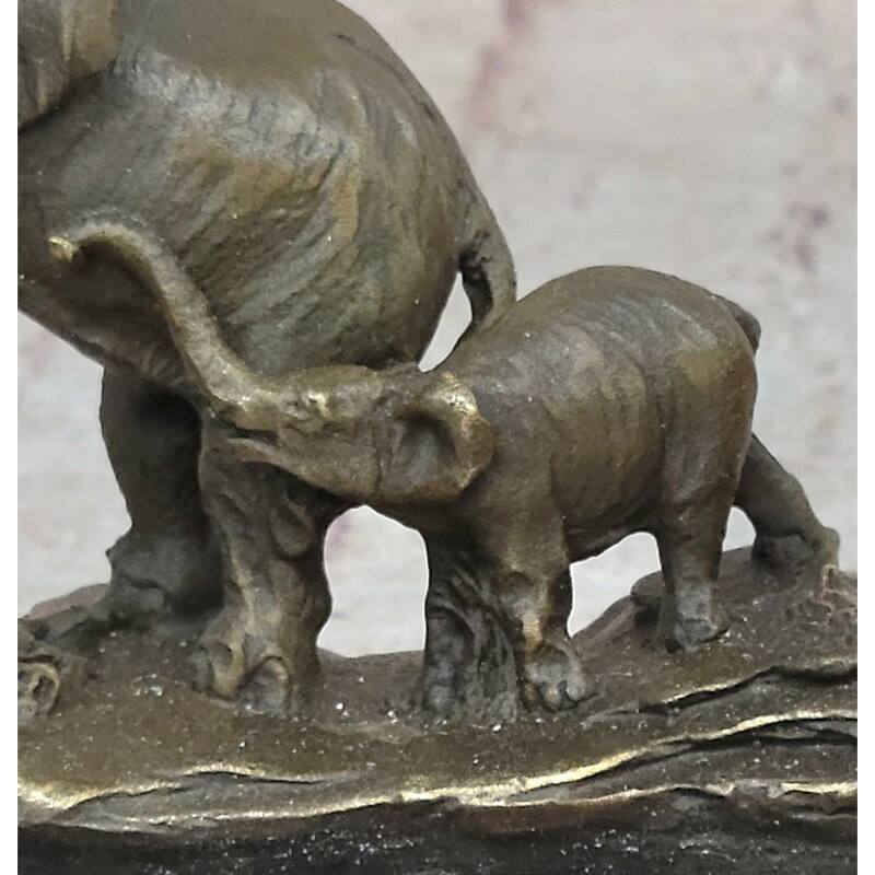 Three Imitative Elephants Family - Hot Cast Bronze Sculpture Of African Wildlife On Marble Base