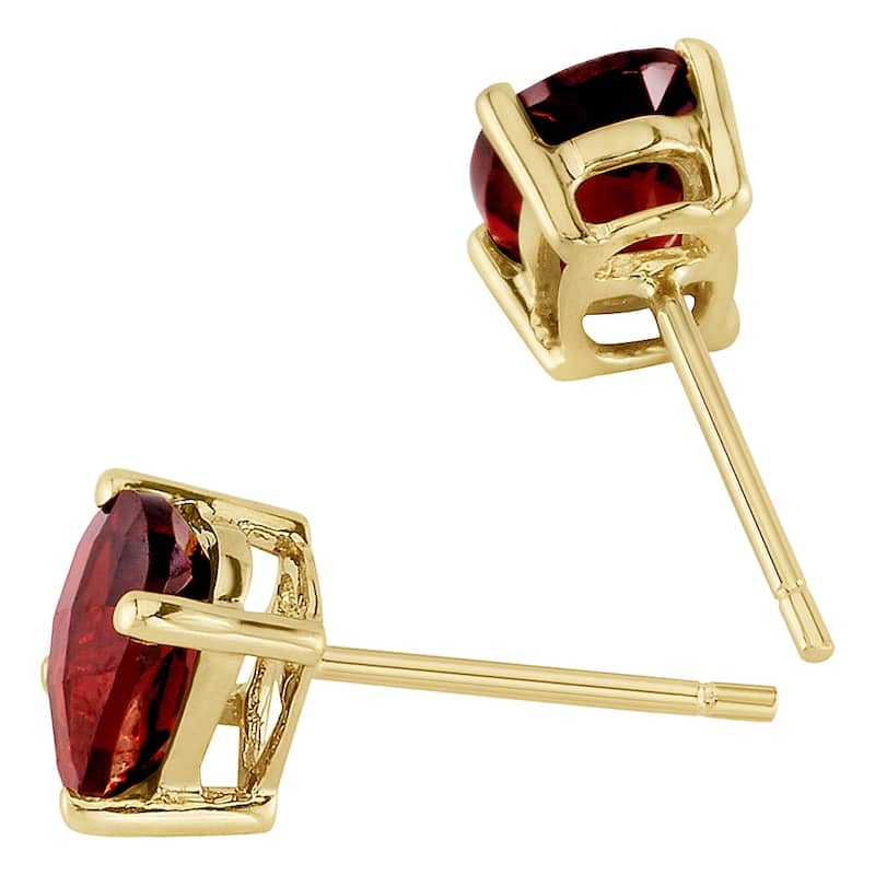 14k Yellow Gold Garnet Stud Earrings 2.04 ct Oval Shape