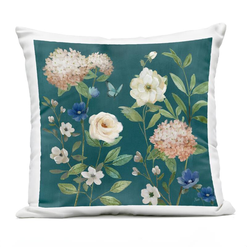 Stupell Bright Garden Blooms on Green Printed Outdoor Throw Pillow Design by Nan - Accent - Polyester - Green - Single