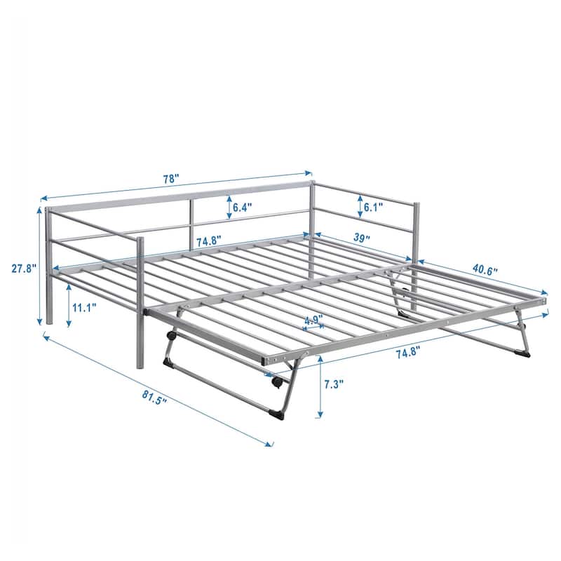 Twin Size Metal Daybed with Pop Up Trundle