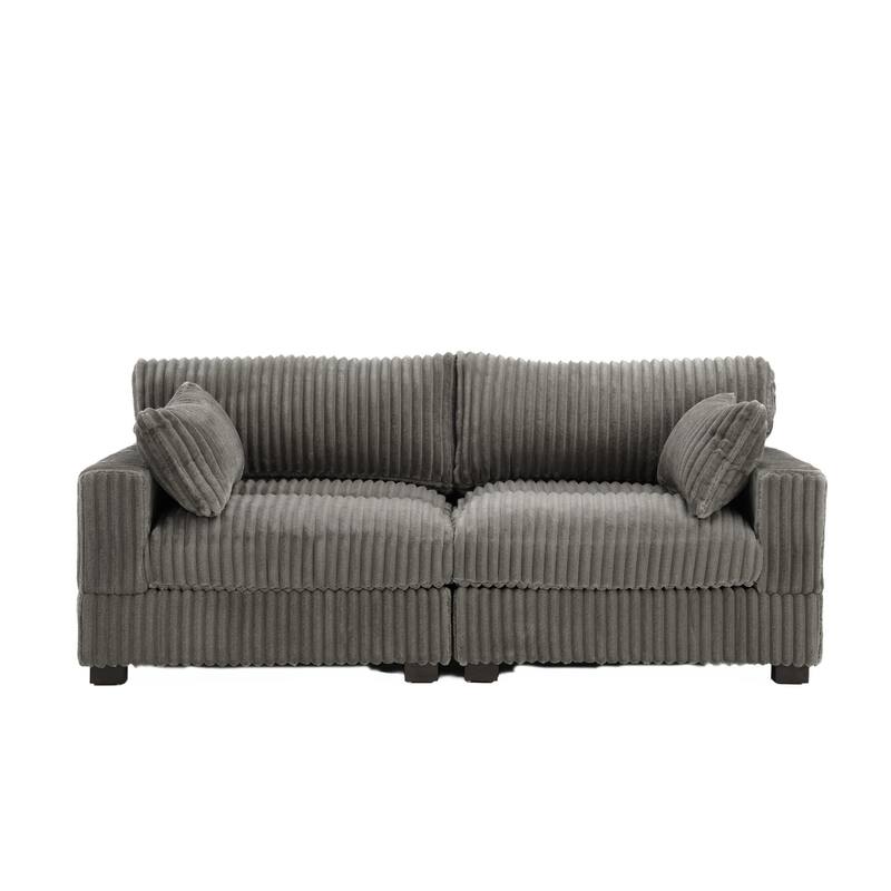 Plush Corduroy Upholstered Modular Sectional Sofa with Pillows