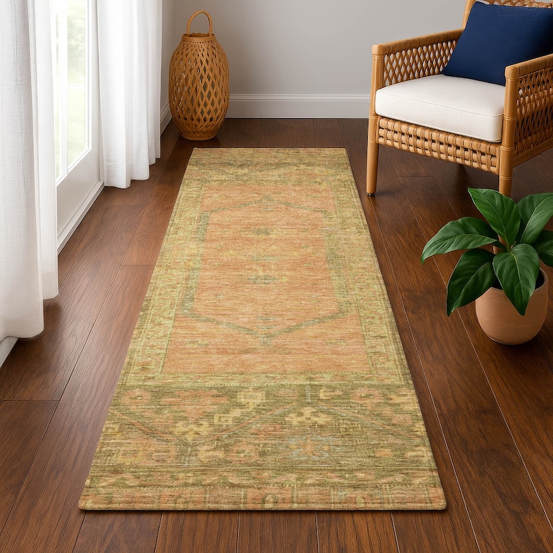 Premium Washable Super Soft Traditional Global Mayfield Rug - Coral - 2'3" x 7'6"