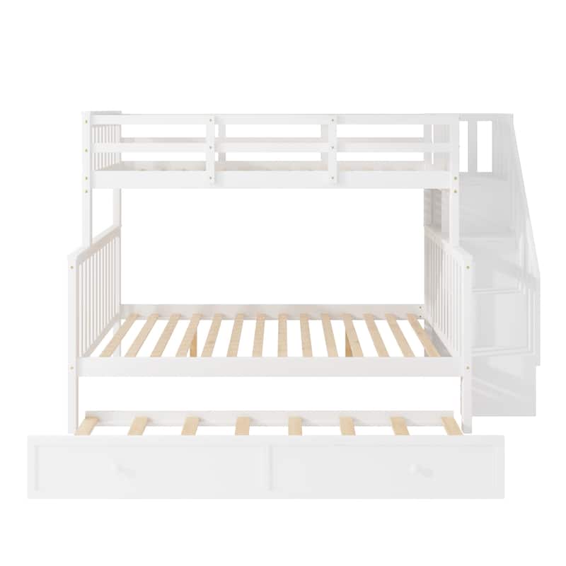 Twin-Over-Full Bunk Bed with Twin size Trundle,Storage and Guard Rail
