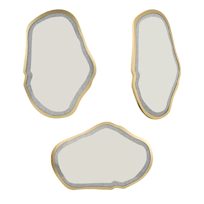 Mireve Modern Irregular Wall Mirror with Faux Diamond and Gold MDF Frame - W32.5"xD0.8"xH47.2"