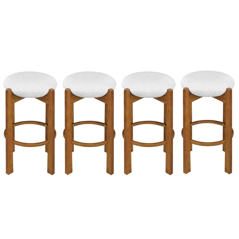 Roomfitters Tara Indoor Wooden Barstools with Ivory Upholstery, Light Walnut Finish - Set of 4