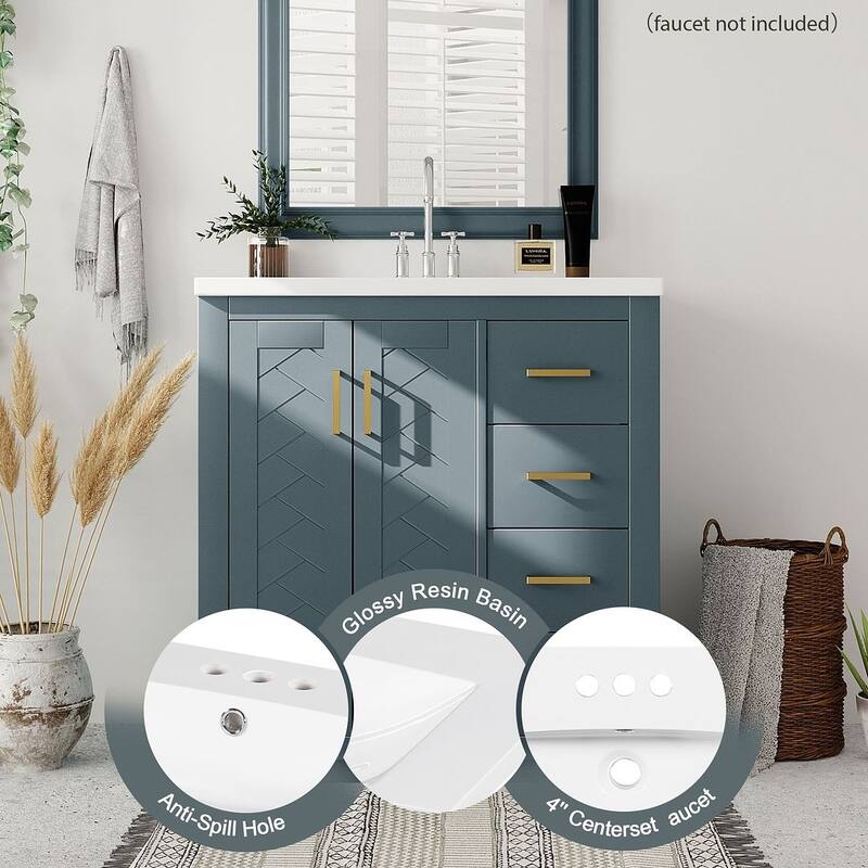 30'' Modern Freestanding Bathroom Vanity with Top Sink , Solid Wood Frame