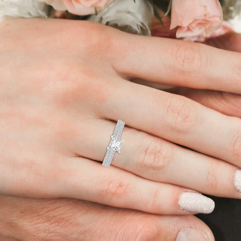 Marquee 1.50 CTW Center Princess Cut Lab Grown Diamond Engagement Ring Set in 14Karat White Gold