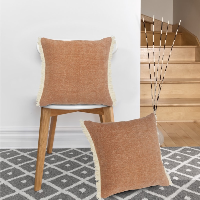 HomeRoots 20" X 20" Orange And Tan 100% Cotton Zippered Pillow