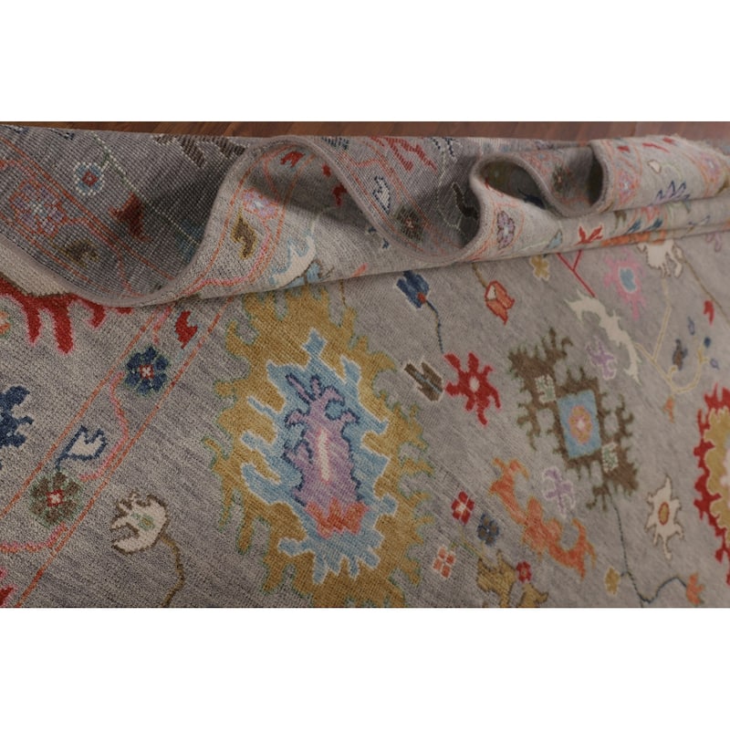 Floral Oushak Oriental Area Rug Hand-Knotted Wool Carpet - 9'1" x 11'9"