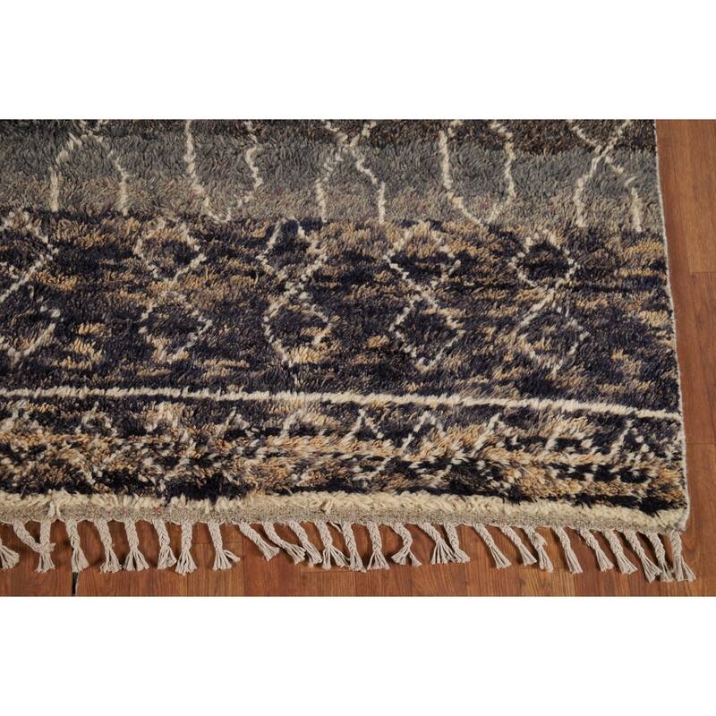 Plush Moroccan Area Rug Hand-Knotted Bedroom Wool Carpet - 6'10" x 9'10"