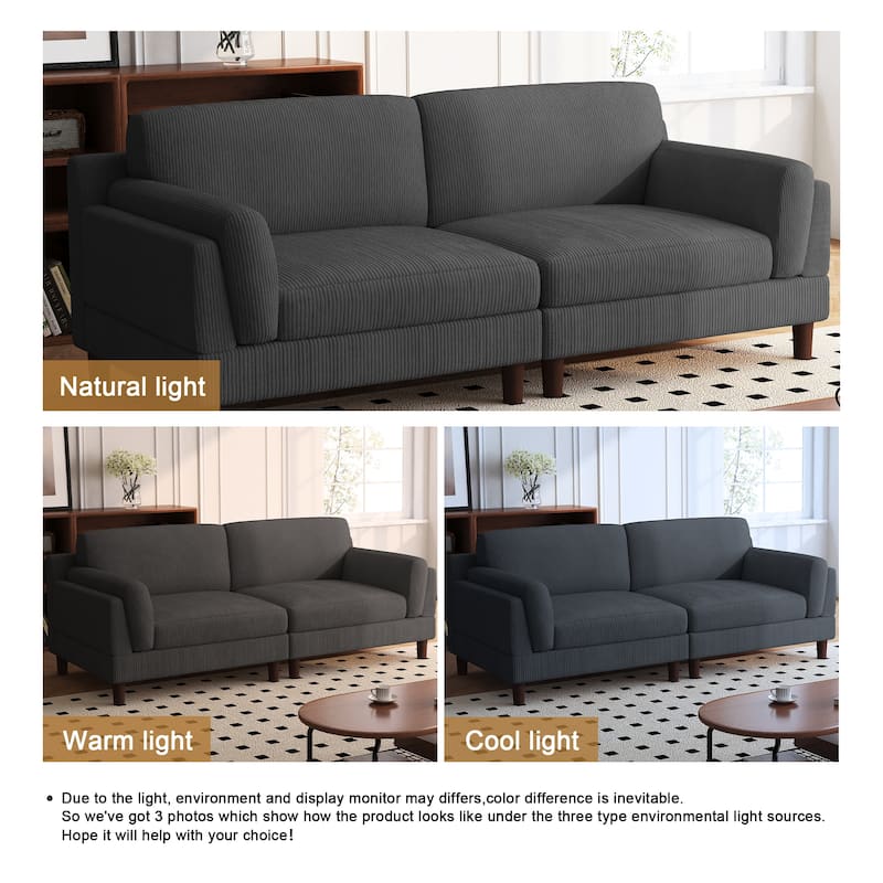 90" Oversized Corduroy Living Room Sofa With Reversible Cushions