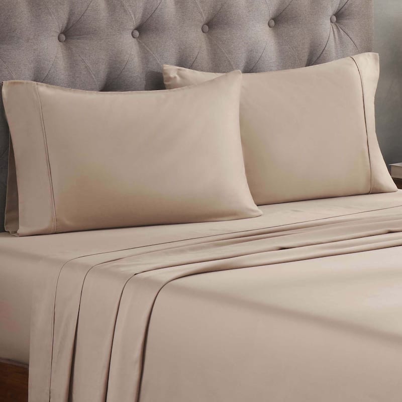 Superior Egyptian Cotton 300 Thread Count Solid Deep Pocket Sheet Set - Split King - Tan