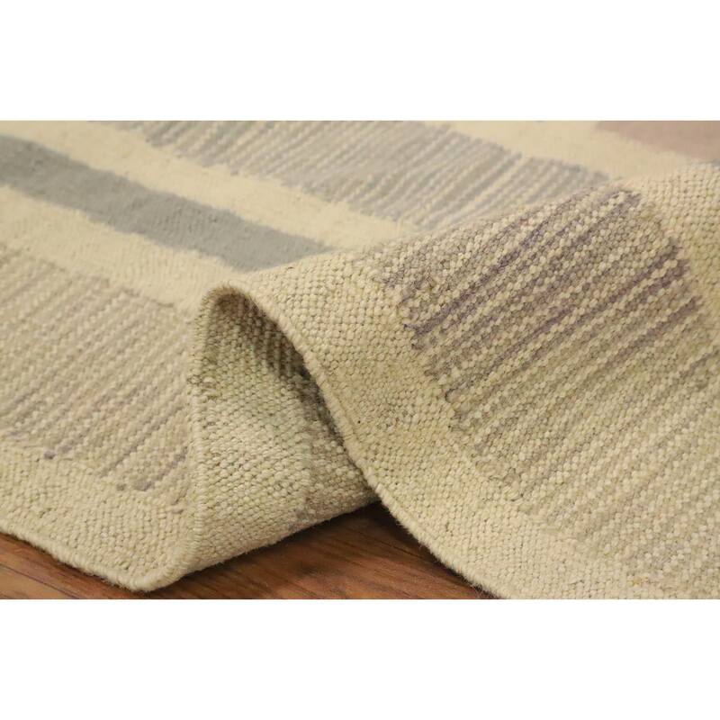Hand Woven Oriental 100% Wool Carpet Southwestern Tribal Beige & Ivories Kilim Area Rug - 9' 9'' X 7' 10''