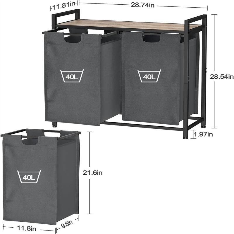 Laundry Hamper with 2 Section - 28.74"L x 11.81"W x 28.54"H