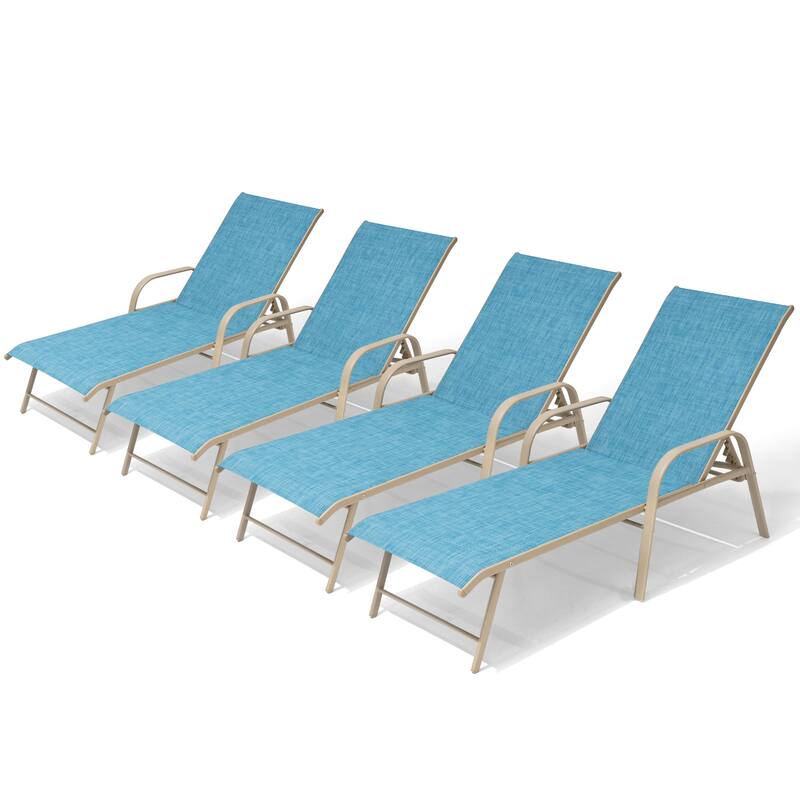 VredHom Outdoor Aluminum Adjustable Patio Chaise Lounge Chairs - Blue-4PC