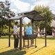 preview thumbnail 10 of 13, Domi Outdoor Living 8' x 5' Hardtop Aluminum Grill Gazebo with Side Shelves and Ceiling Hook Dark Brown