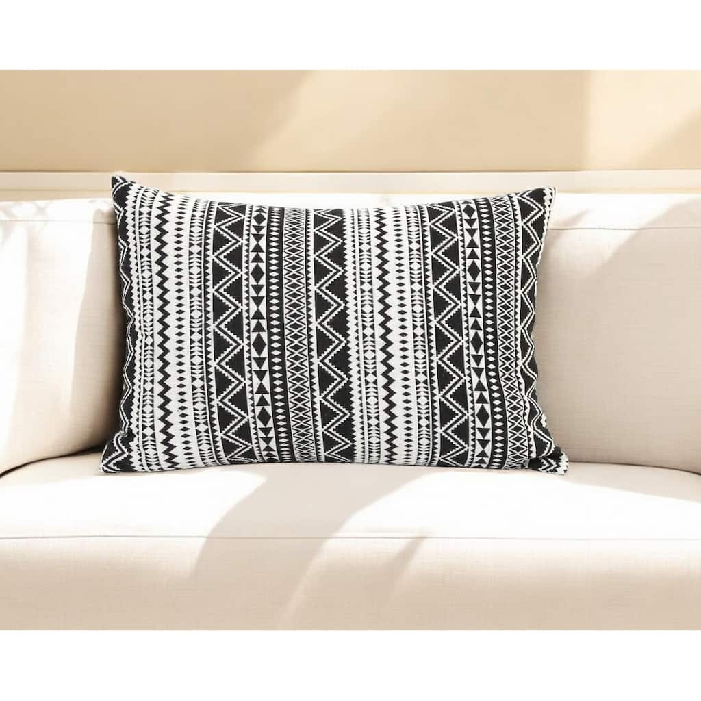 HomeRoots 14" X 20" Black And White Fabric Lumbar Throw Pillow