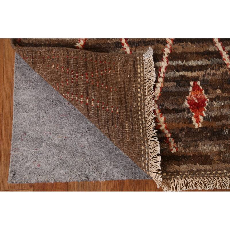 Hand Knotted Oriental 100% Wool Carpet Tribal Trellis Brown Moroccan Area Rug - 9' 11'' X 6' 8''