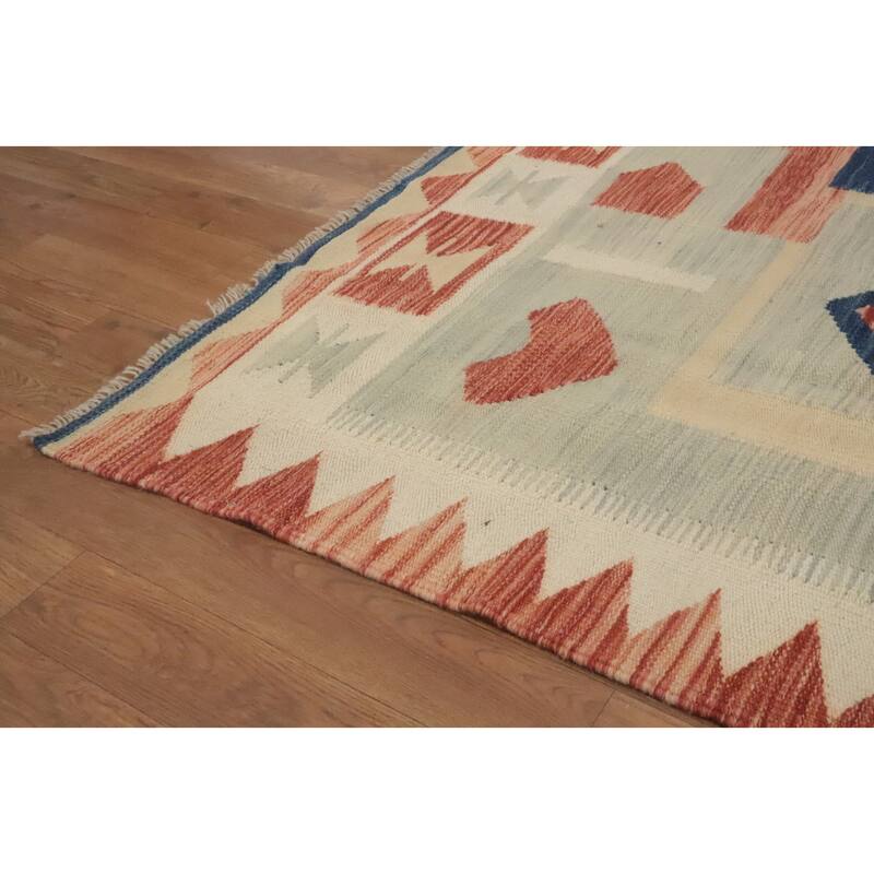 Hand Woven Southwestern Wool Blue Geometric Area Rug - 13' 0'' X 9' 9''