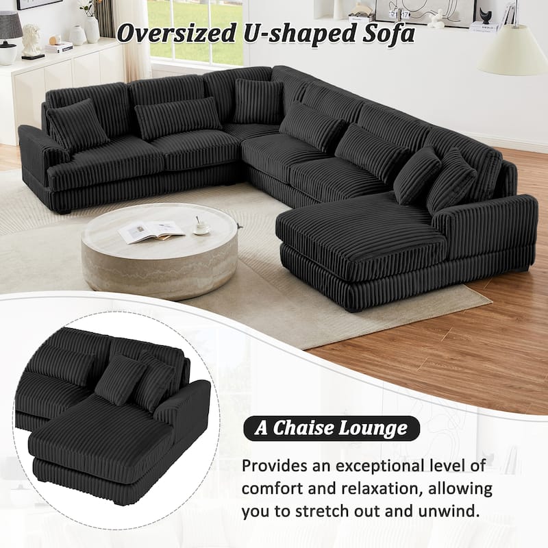 129" Oversized Sectional Sofa, U-shaped Sofa Couch Modern Corduroy Upholstered Deep Seat Sofa with Chaise Lounge