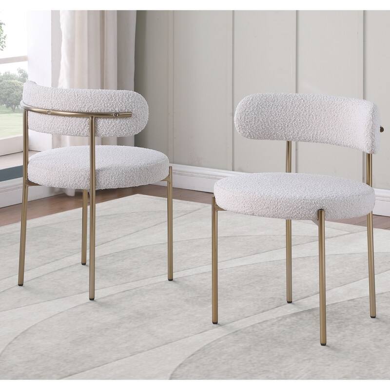 Best Master Furniture Ebeno Boucle Round Frame Side Chair with Brushed Gold Finish